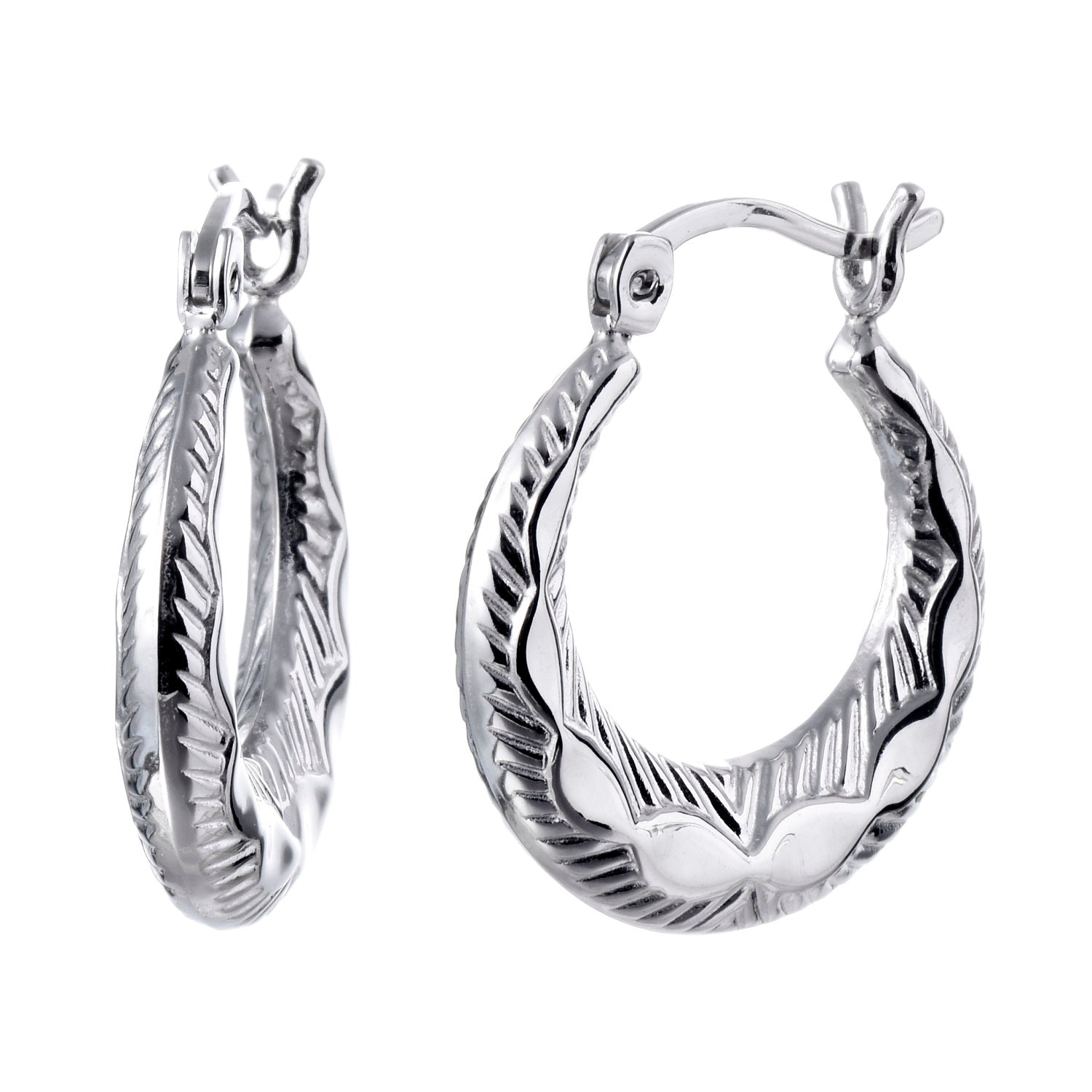 925 STERLING SILVER BACK TO BACK CLASSIC DIMAOND CUT HOOP EARRINGS F19094