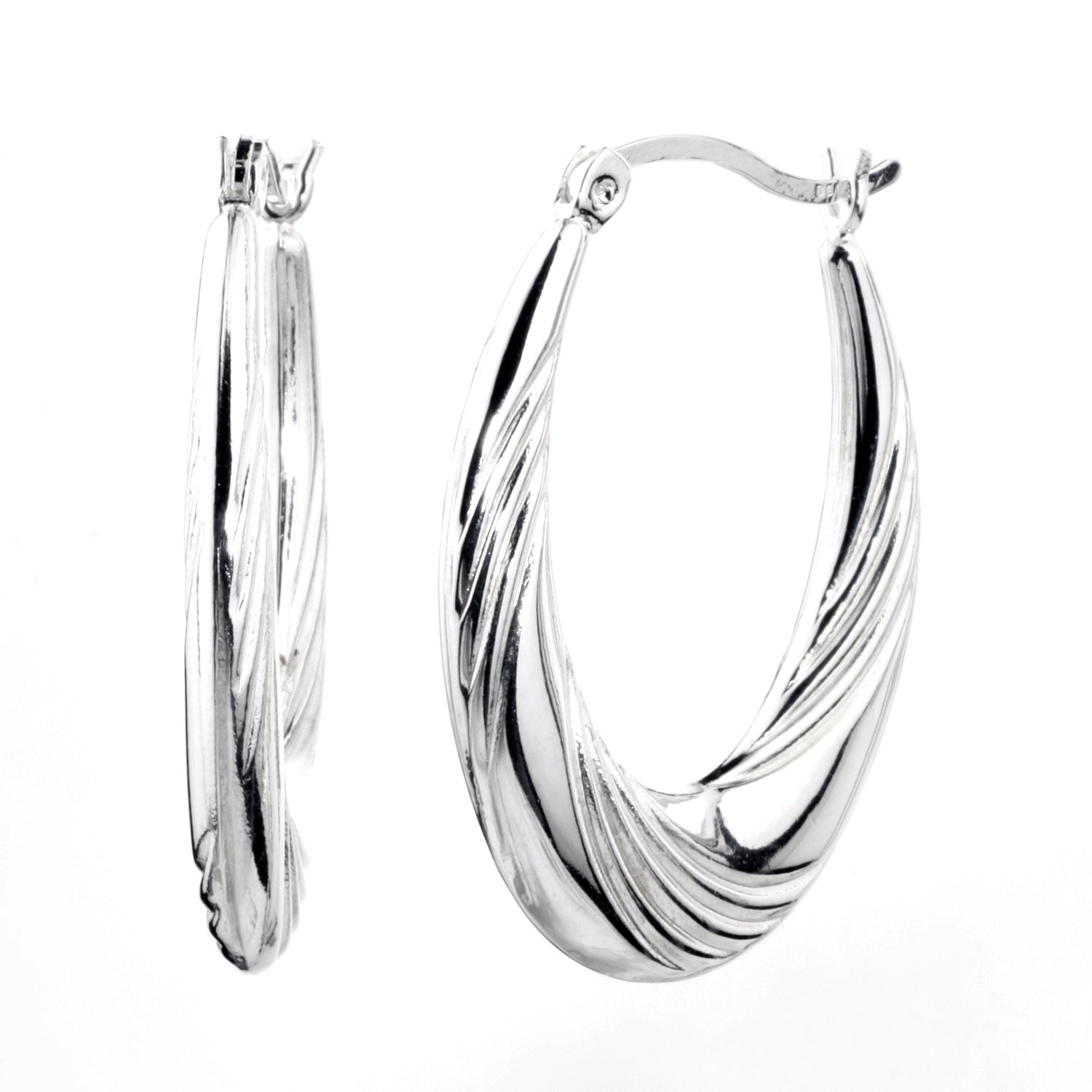 925 STERLING SILVER BACK TO BACK WAVY OVAL HOOP EARRINGS F20594