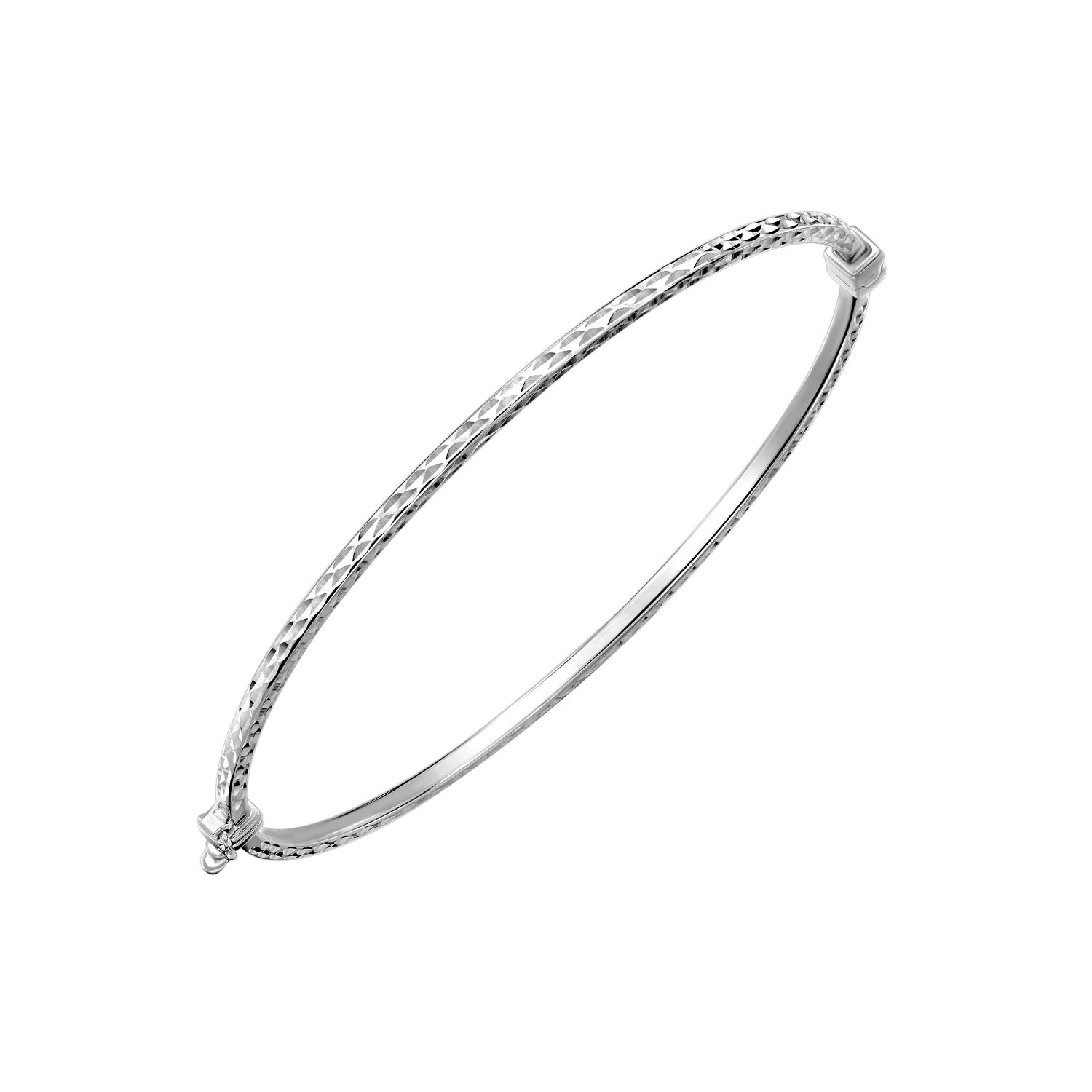 925 STERLING SILVER CLASS THIN DIAMOND CUT HINGED BANGLE F29615