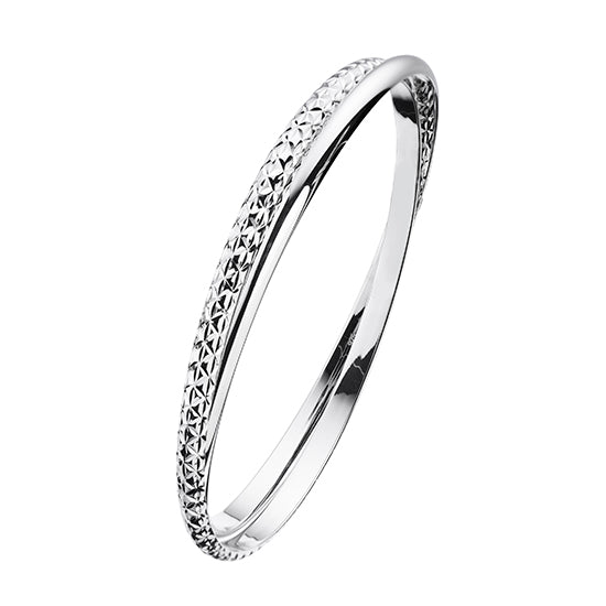 925 STERLING SILVER CROSSOVER DIAMOND CUT SLIP ON BANGLE BRACELET