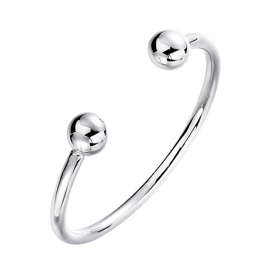 925 STERLING SILVER DOUBLE BALL OPEN CUFF BANGLE