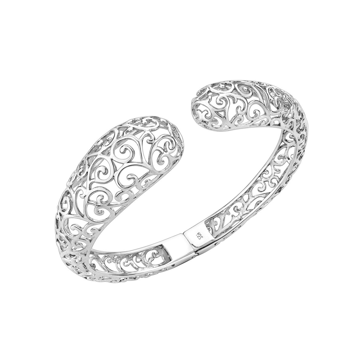 925 STERLING SILVER FILIGREE OPEN HINGED BANGLE BRACELET - Almond ...