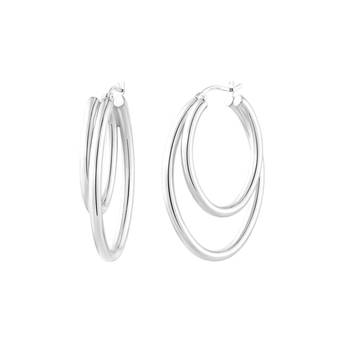 925 STERLING SILVER 40.0 MM. DOULBE OVAL LINES HOOP EARRINGS - Almond ...